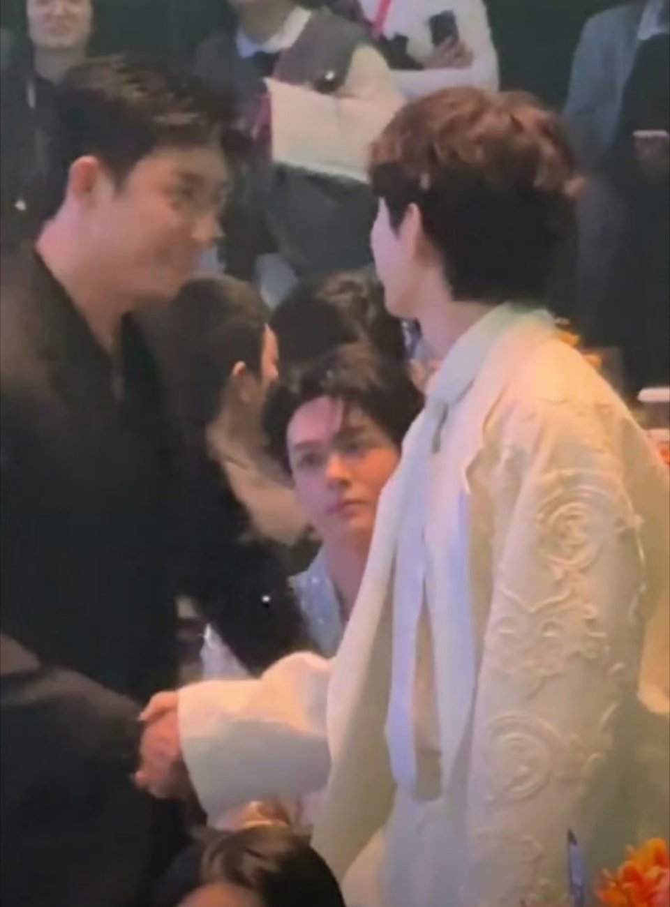 成毅黄景瑜握手  尖叫之夜两大男神握手打招呼了，黄景瑜笑得好开心！ 