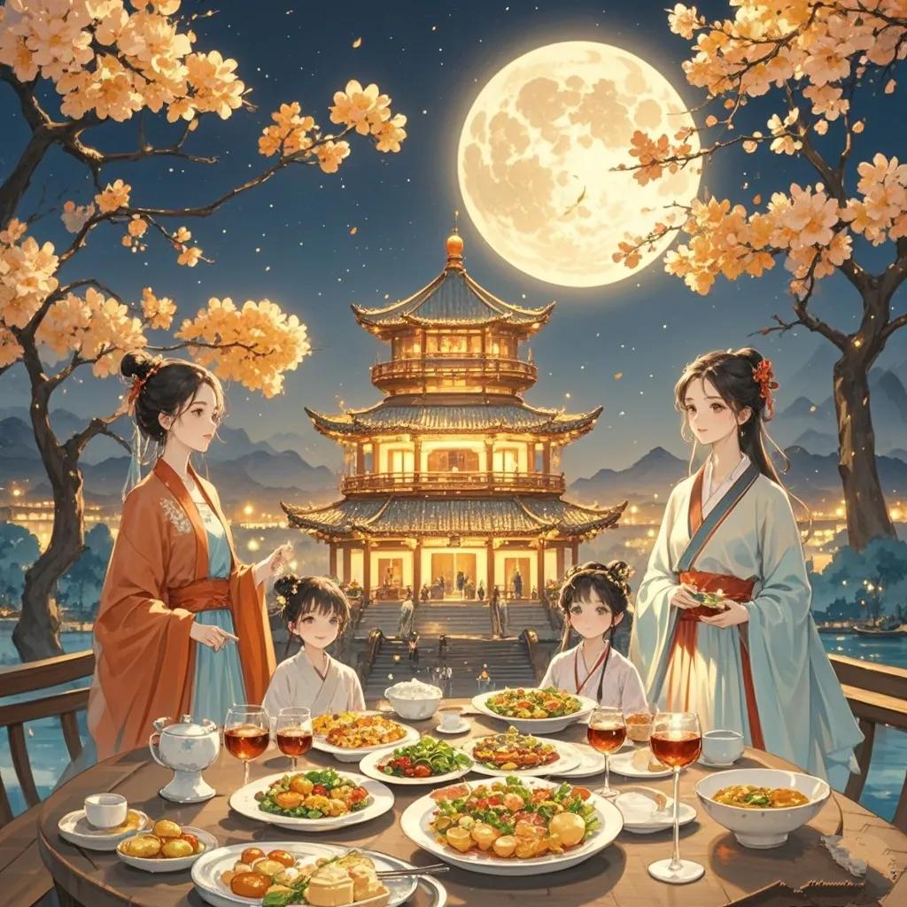 《中秋团圆赋》

时维仲秋，明月悬空。华灯璀璨，映照楼阁。倏忽已至中秋佳节，满桌