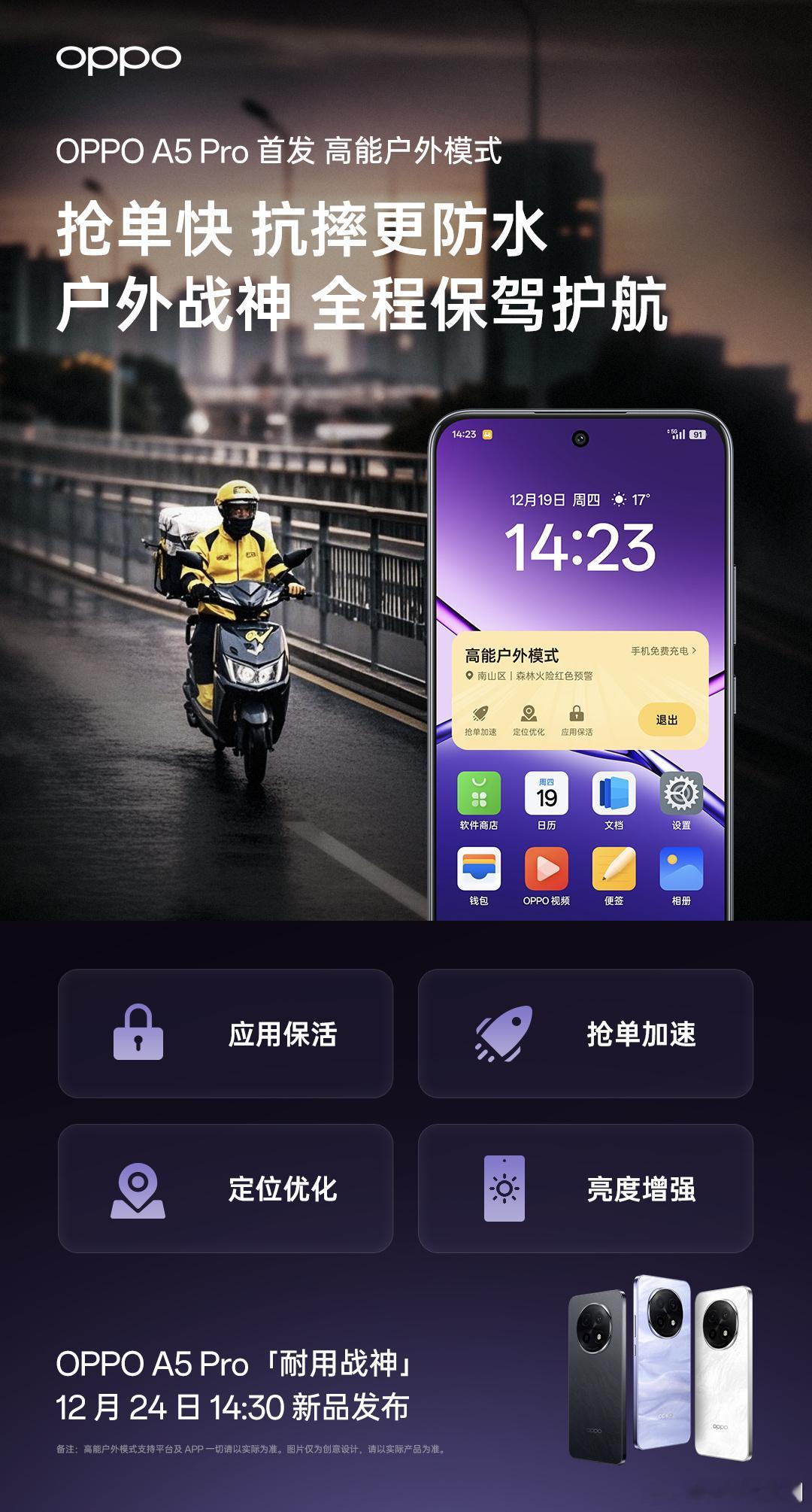 OPPO A5 Pro 首发高能户外模式，对于经常在户外工作或者出门逛街游玩的人