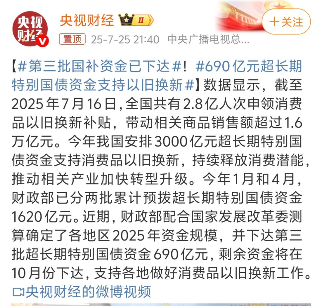 第三批国补资金已下达690亿！第四季度还有一笔国补，说实话今年这个补贴真的是很给