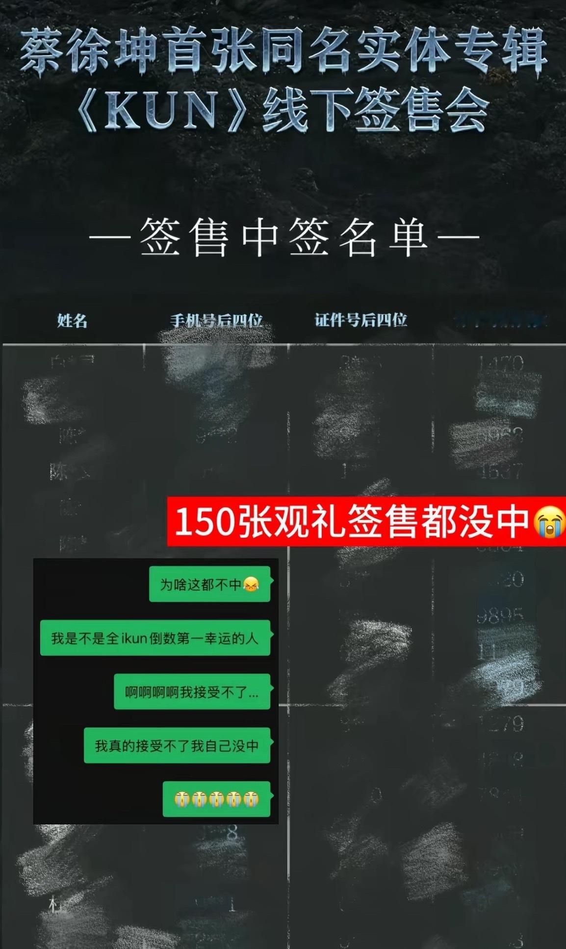 蔡徐坤签售8万掉签OMG……4万块连观礼都没中啊…… 