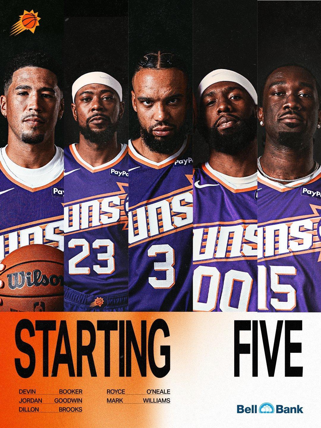 【今日首发阵容🔥】：🧡德文-布克💜狄龙-布鲁克斯🧡乔丹-古德温💜罗伊斯