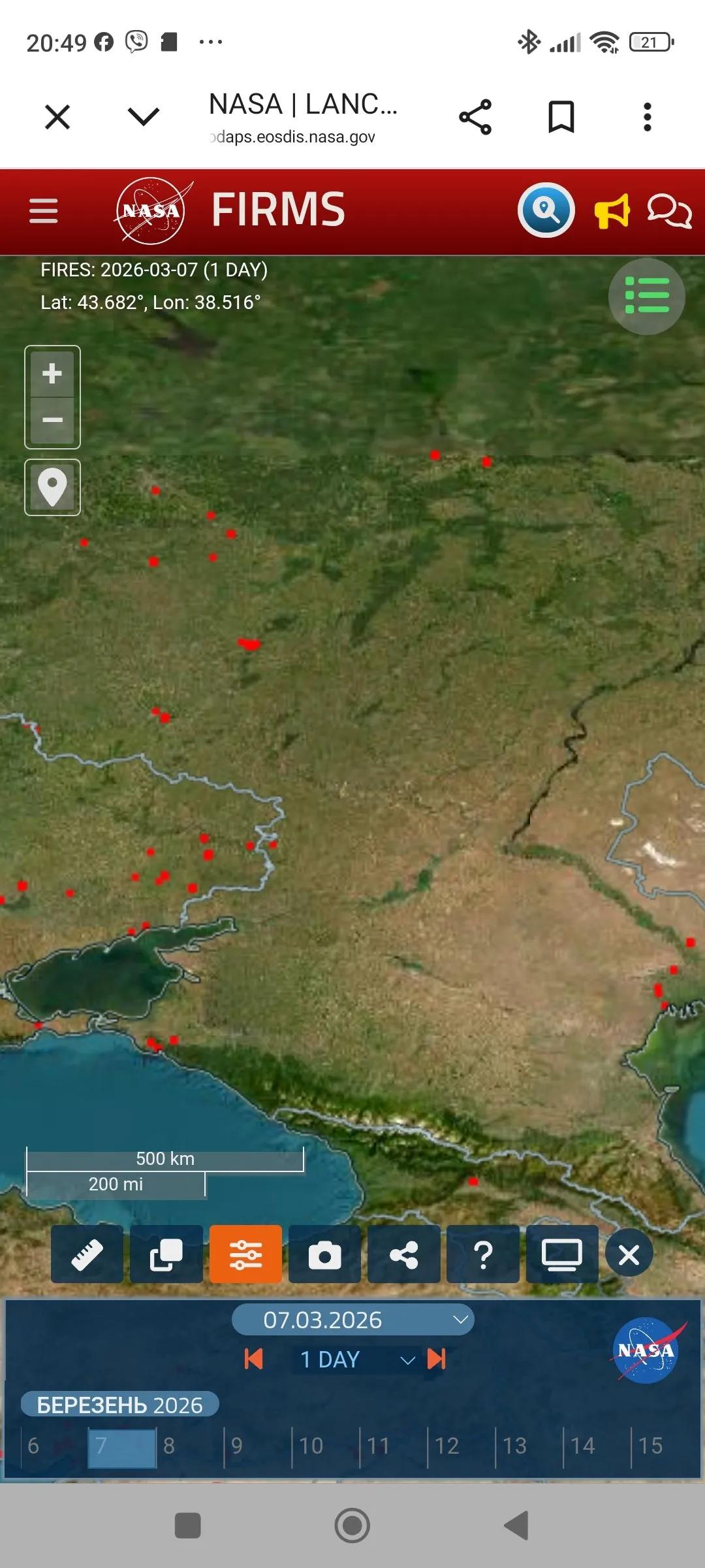 从3月10以来火灾卫星图片，可以发现：近几日乌克兰人的远程打击密度在加大。
火灾