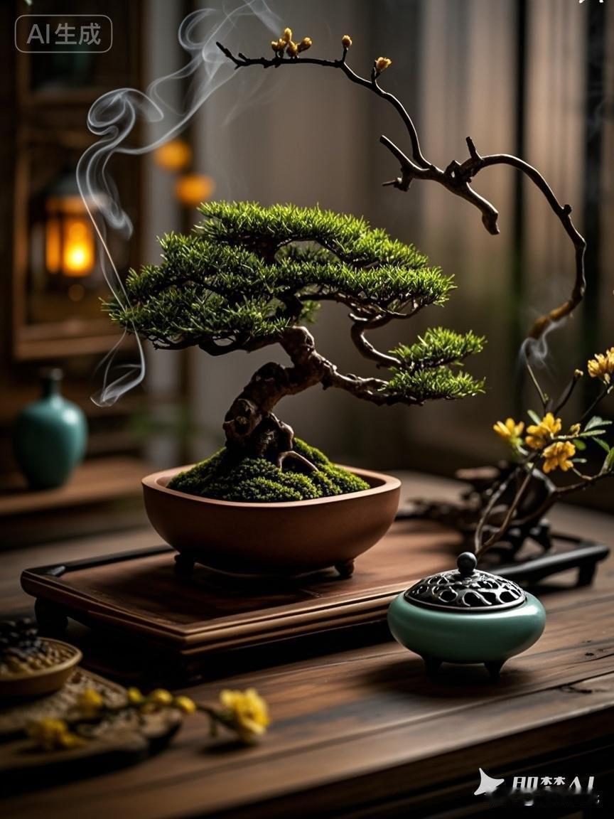 清平乐·盆景古松
 
虬枝蟠屈，铁骨凝霜色。
寸尺盆中藏岳势，阅尽春秋朝夕。
 