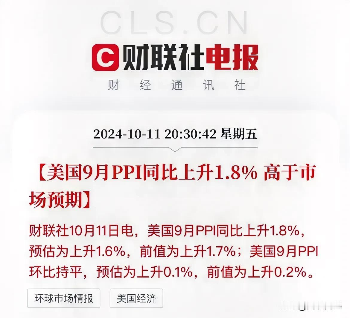重磅数据出炉！

美国9月份PPI（出厂者价格指数）高于市场预期，通胀趋于温和，
