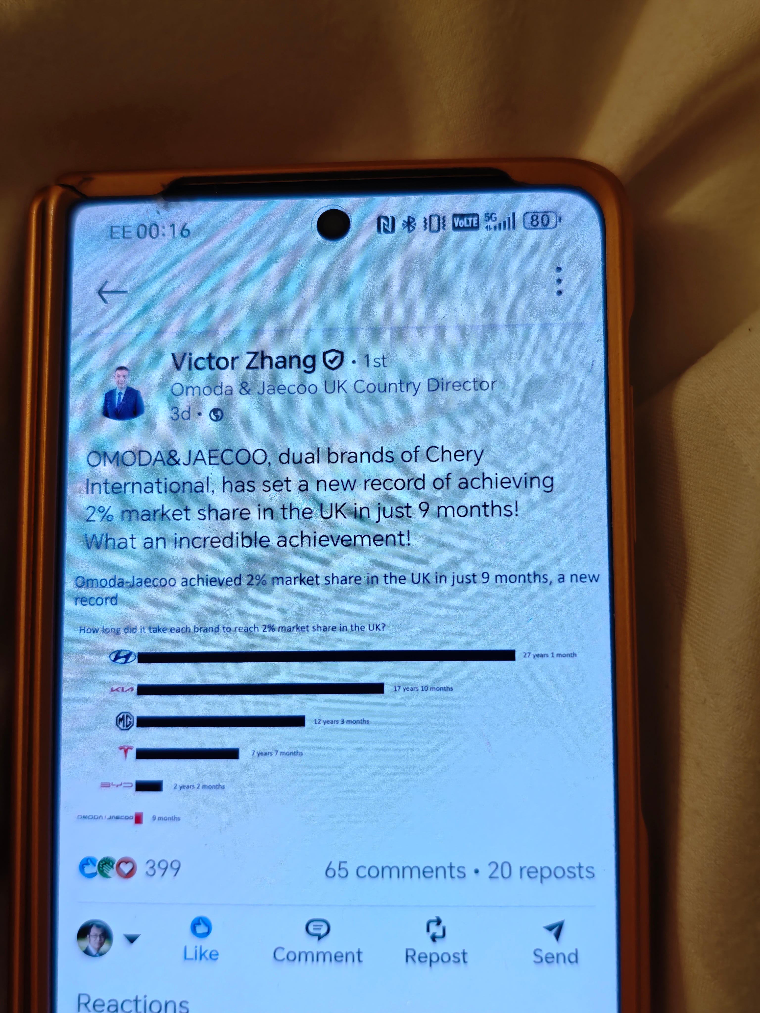 刚看到奇瑞两个品牌Omoda和Jaecoo的主管近日在领英上的一条消息：短短9个