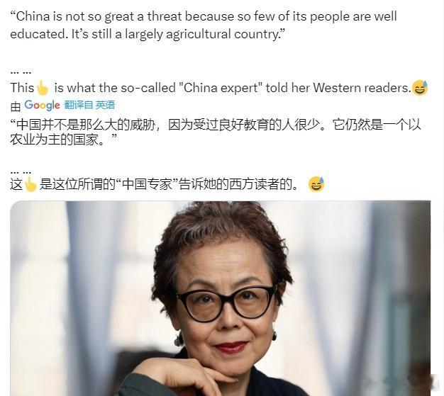 一只所谓的记者兼作家给西方说：“中国并不是那么大的威胁，因为受过良好教育的人很少
