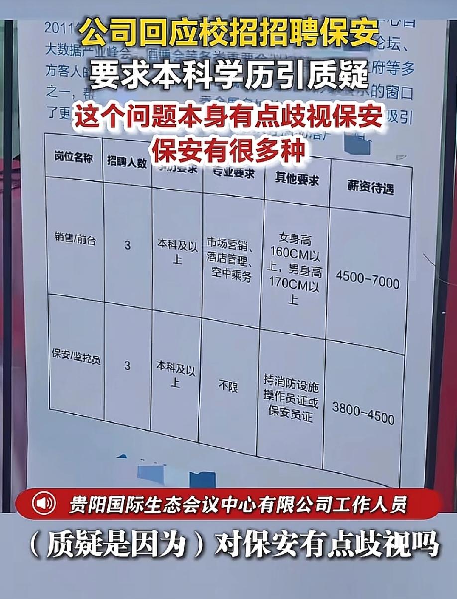气笑了！5月25日，荔枝新闻报道，贵州贵阳一高校综合招聘会上，某公司在招聘保安监