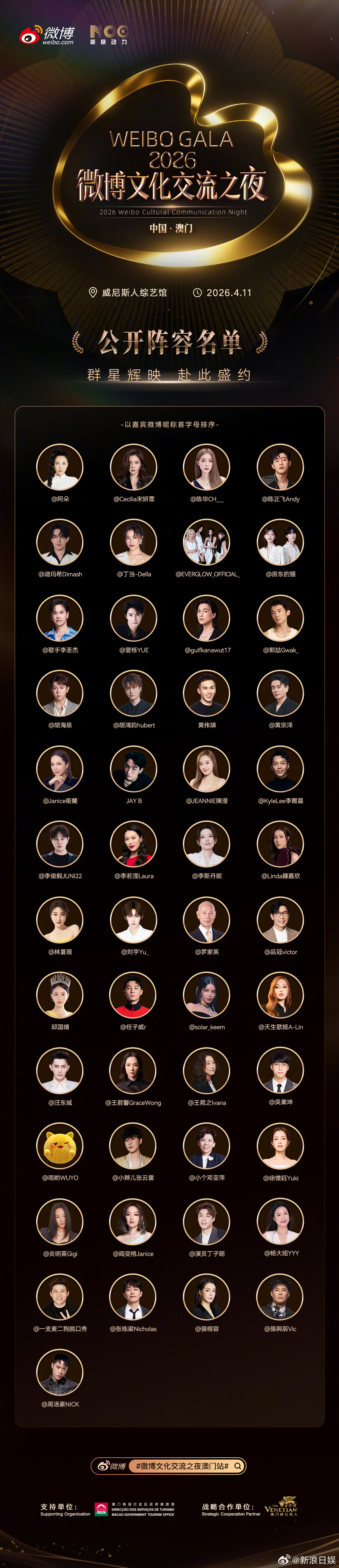 微博文化交流之夜澳门站全阵容 家人们谁懂啊！全阵容官宣的那一刻，我的DNA狠狠动