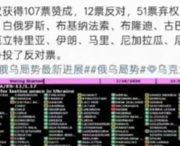 弱国无外交啊！选择支持乌克兰的国家只有 107 个，但是选择支持俄罗斯的国家，居