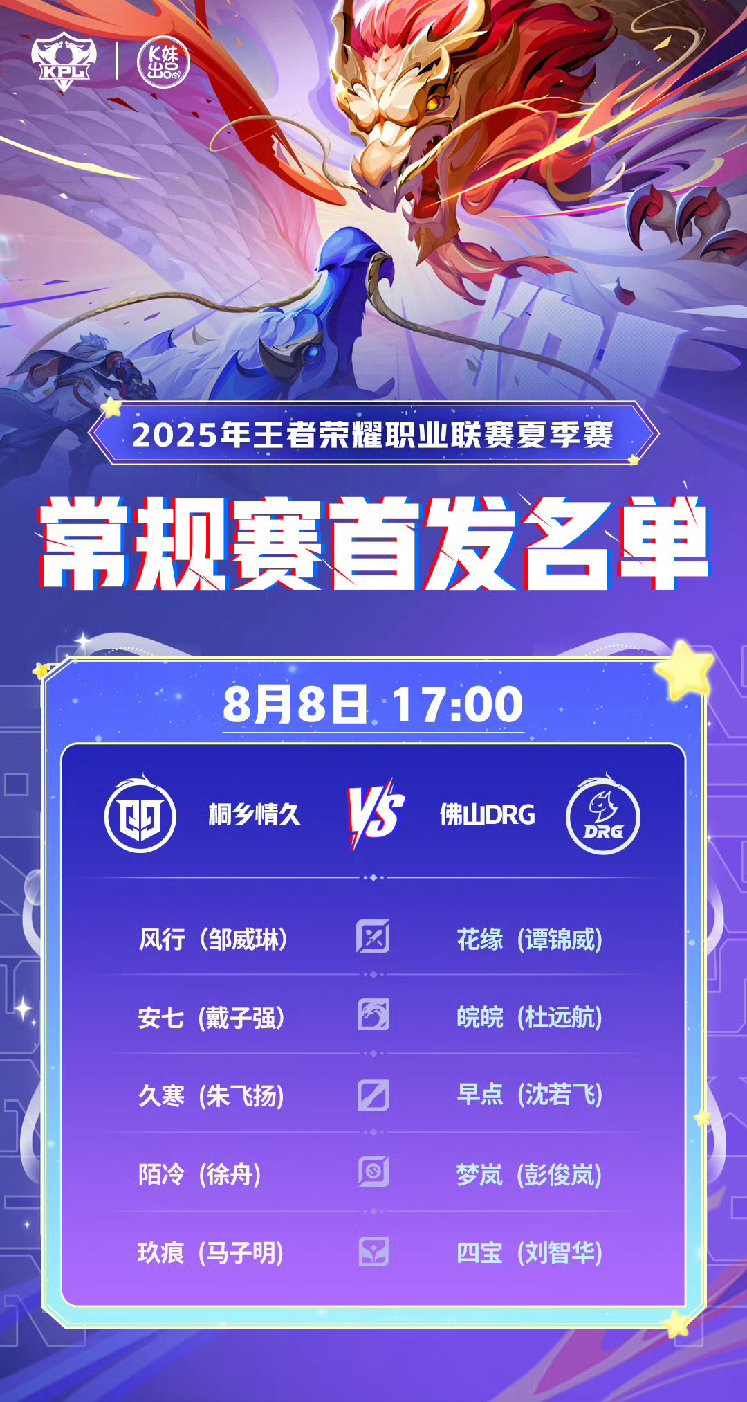 2025kpl夏季赛 今日首发名单 ​​​