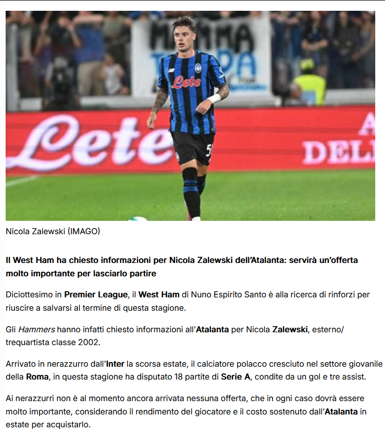 迪马济奥：西汉姆联问询扎莱的信息，想让亚特兰大放走他需要一份高额报价…（怎么都往