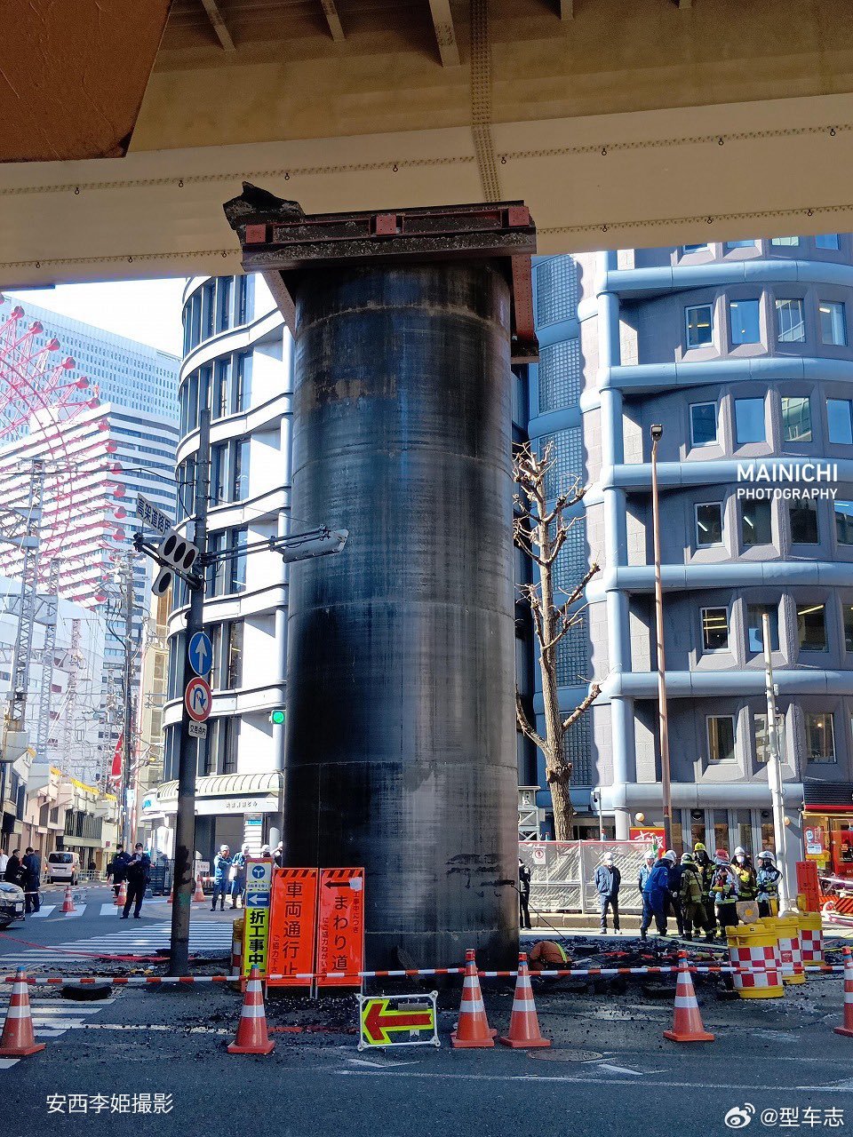 昨晚，日本大阪市中心发生一件离奇的事情。梅田附近靠近新御堂筋一带，地面突然从地下