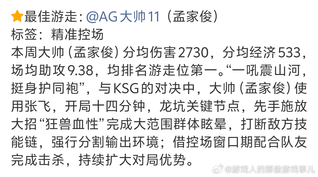 2026夏季赛第一周最佳阵容首周最佳阵容出炉，各路选手火力拉满，赛场操作尽显顶尖