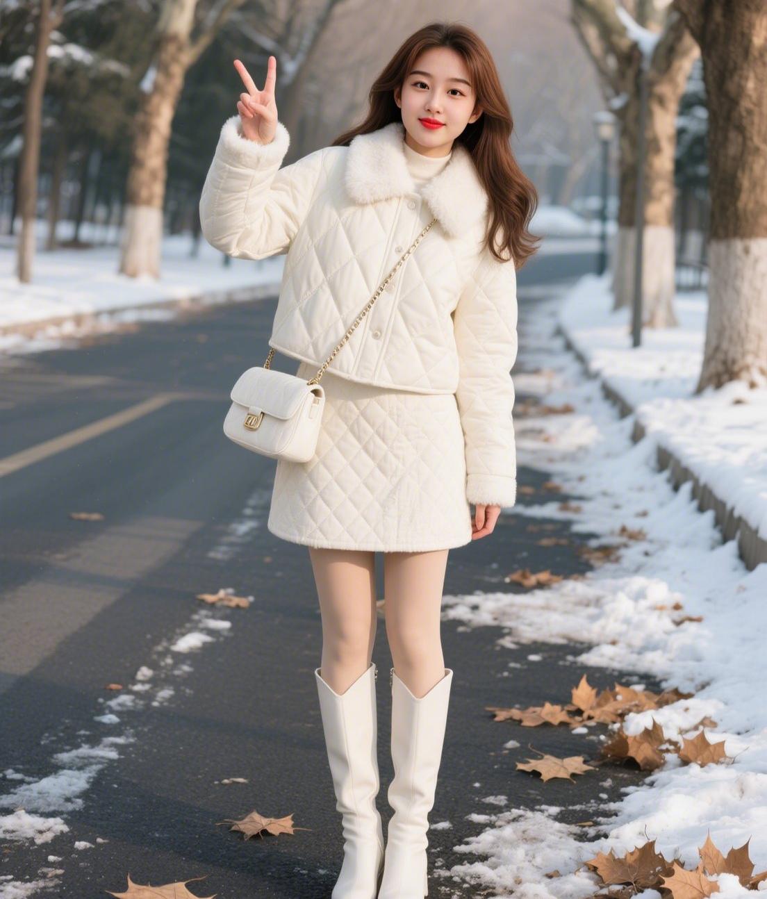 上联：雪裹菱纹融素影
下联：风摇鹤氅映芳华