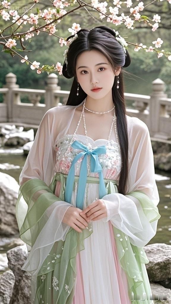 古风美人，花间仙子，一袭白衣，宛如画中人。