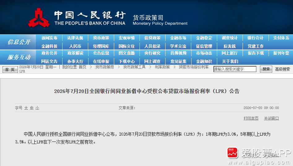 【7月LPR报价出炉：5年期和1年期利率均维持不变】7月贷款市场报价利率（LPR