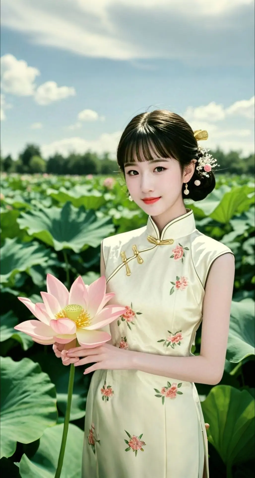 AI扩图 AI荷间佳人