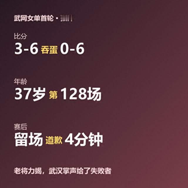 37岁张帅0比6被送蛋，赛后留场道歉4分钟
