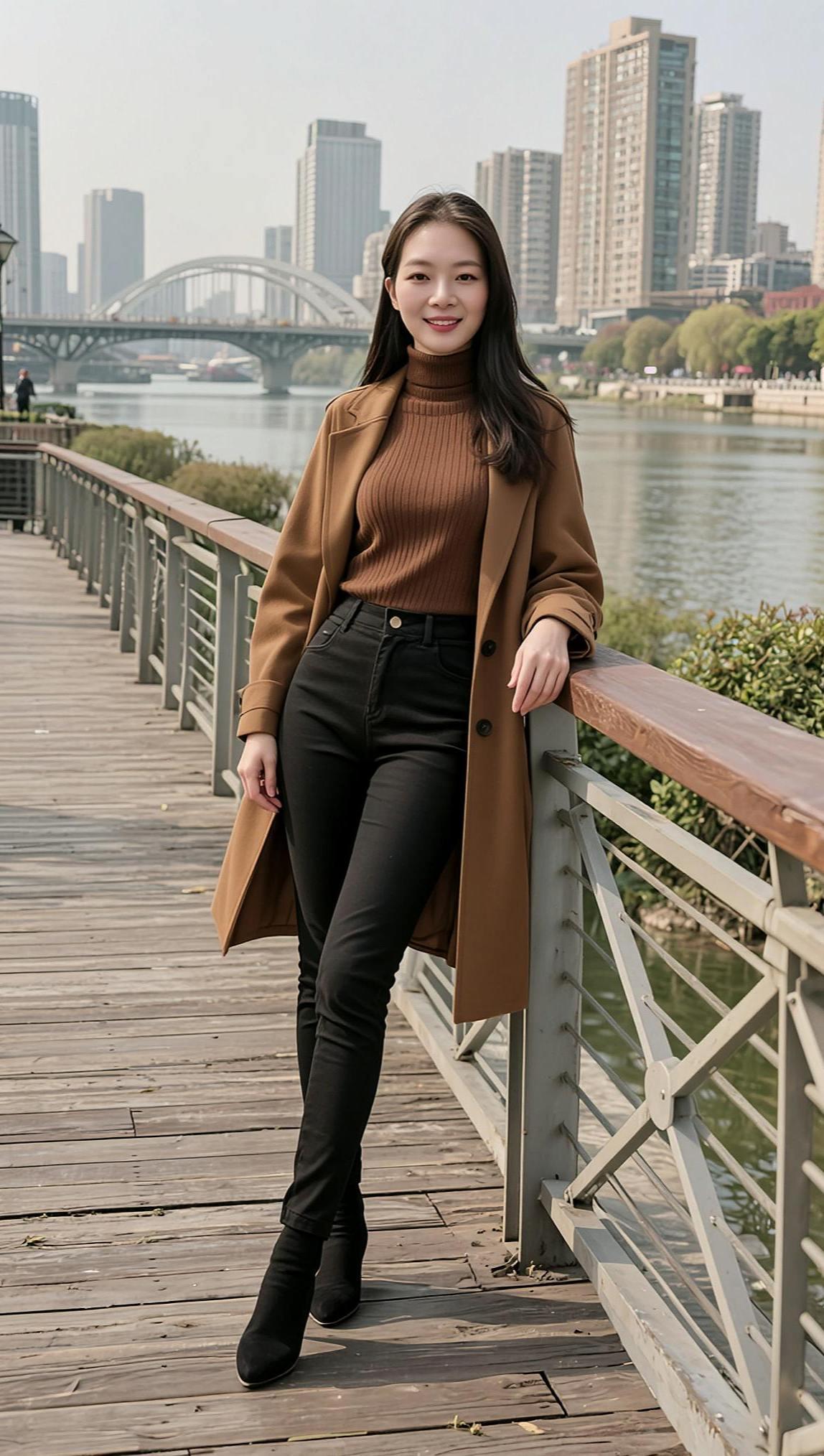 AI都市河畔照颜值时尚穿搭 甜美女孩 优雅气质