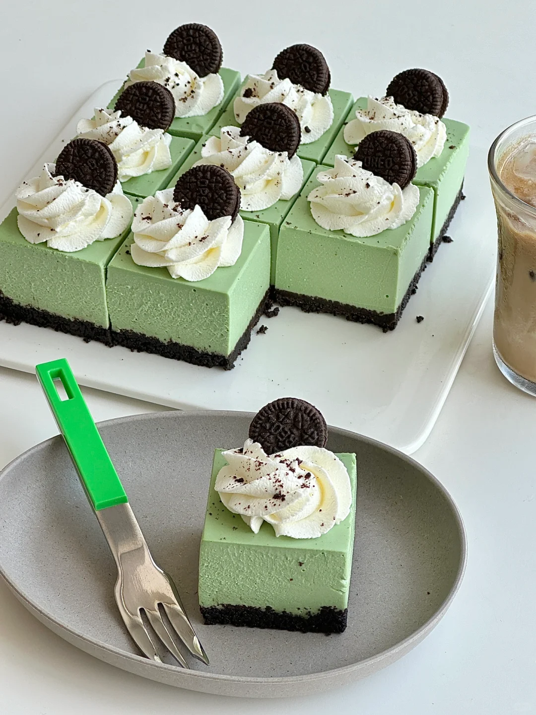 🌱清新抹茶芝士慕斯蛋糕｜搅一搅就ok