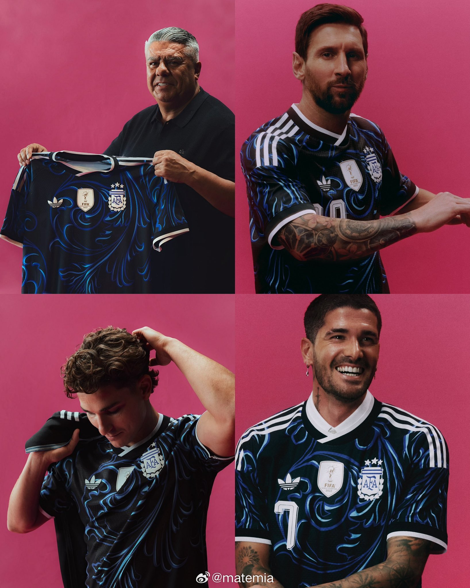 梅西、塔皮亚、阿尔瓦雷斯和德保罗展示阿根廷2026世界杯客场球衣👍✊ 