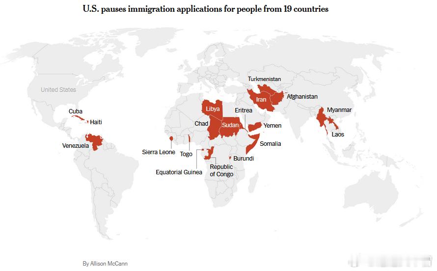 美国正式暂停接收来自这19个国家的移民申请和审核。海外新鲜事海外新鲜事美国政府暂