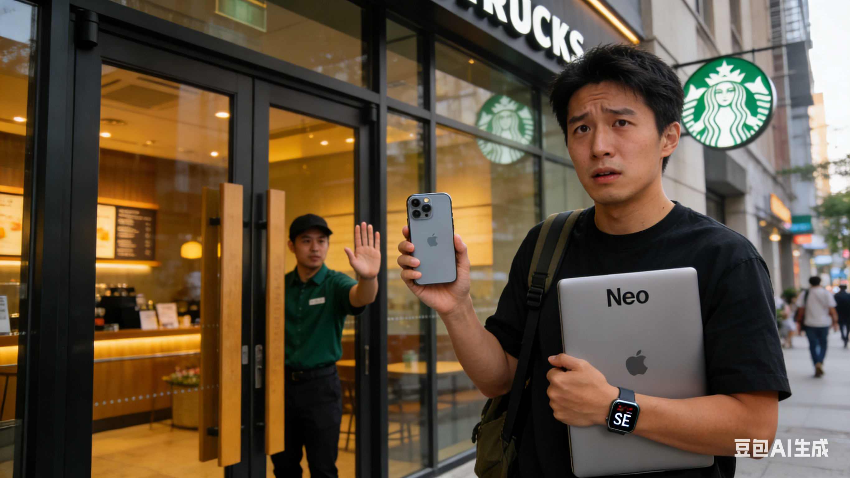 拿着iPhone 17e、用着MacBook Neo、戴着Apple Watch