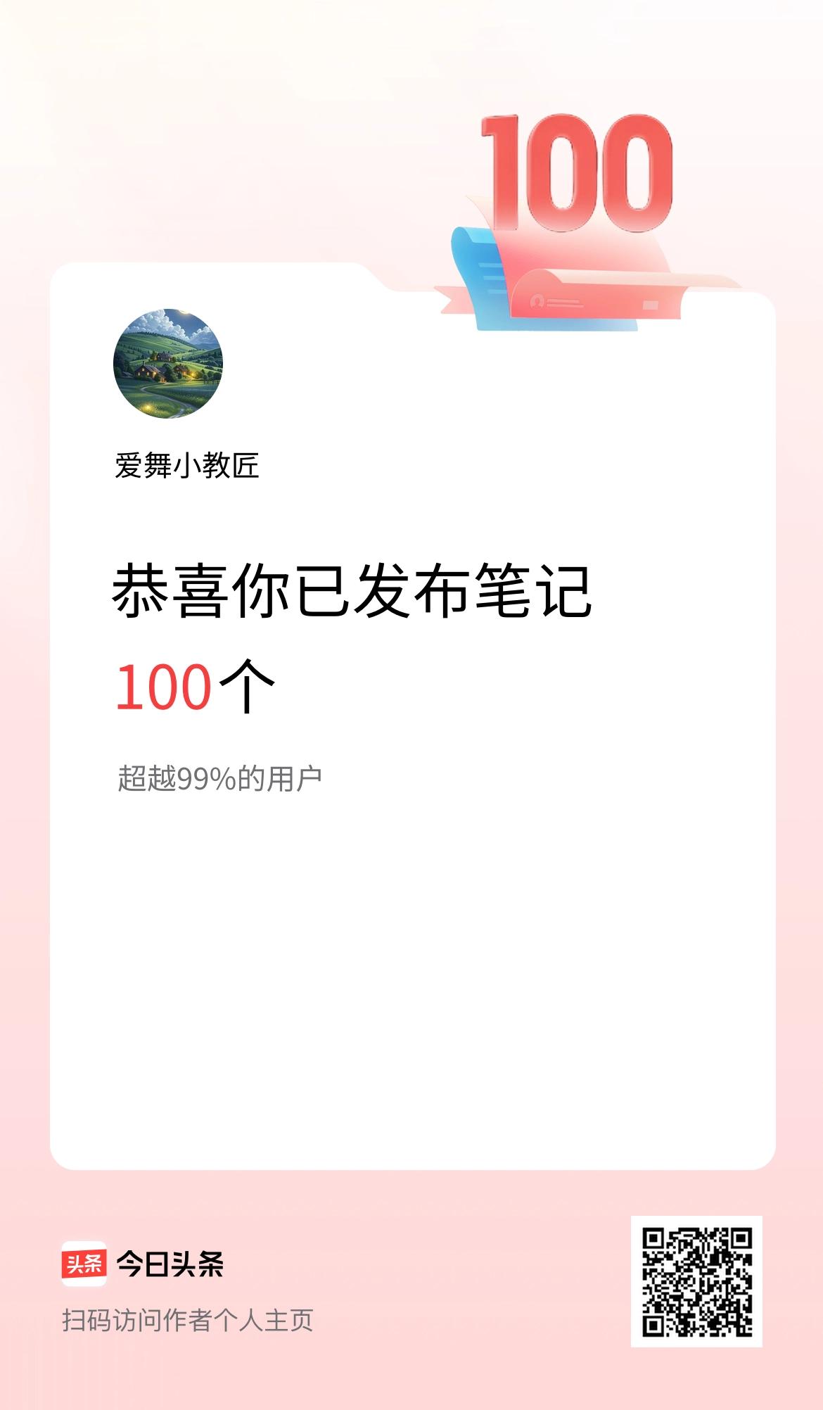 我在头条累计投稿笔记100个
