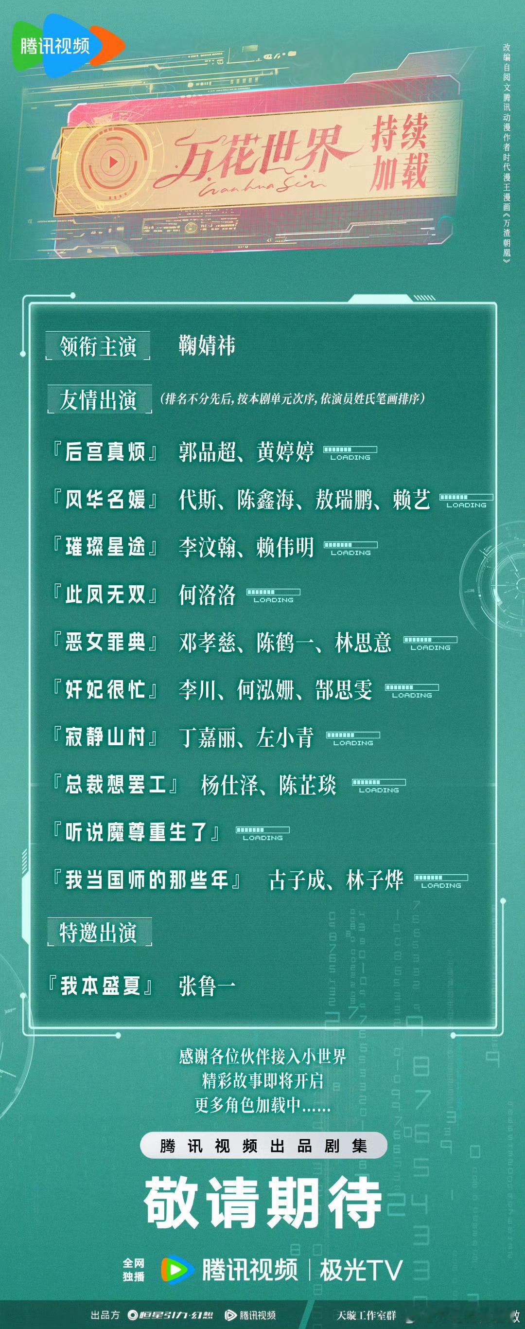 《万花世界》首波主演阵容终于袭来！万花世界主演阵容有敖瑞鹏敖瑞鹏官宣出演万花世界