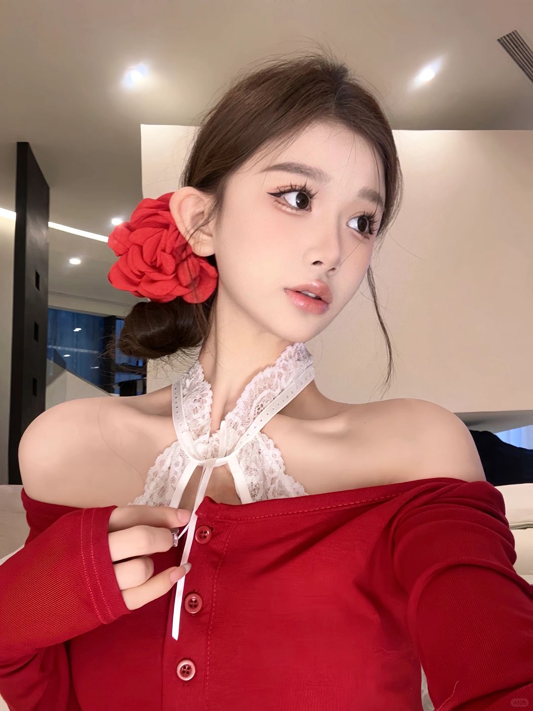 头戴红花 做气质女人