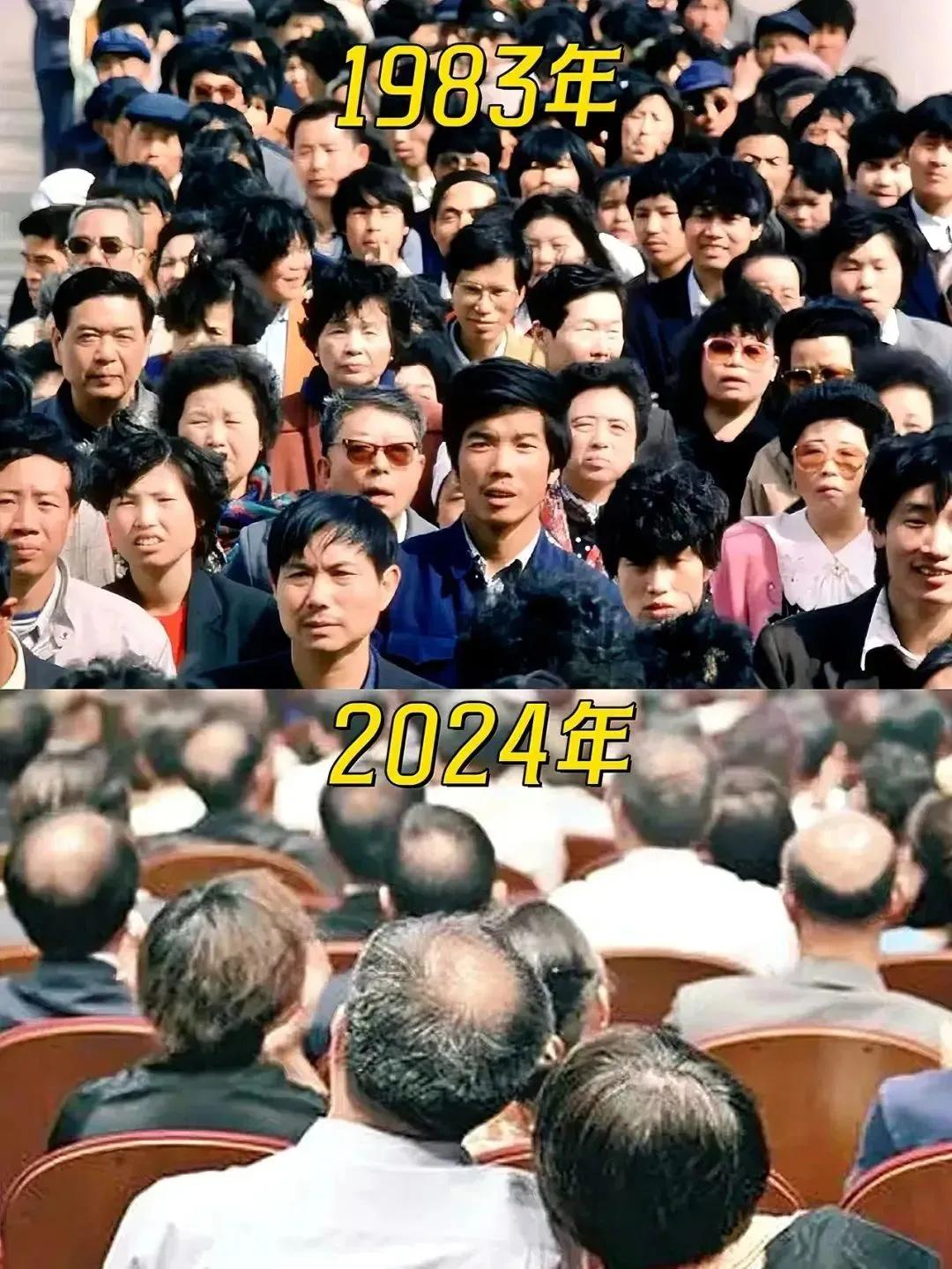 这张1983年和2023年中国人发量发色的对比图，真的让人感慨万千。

你说那个