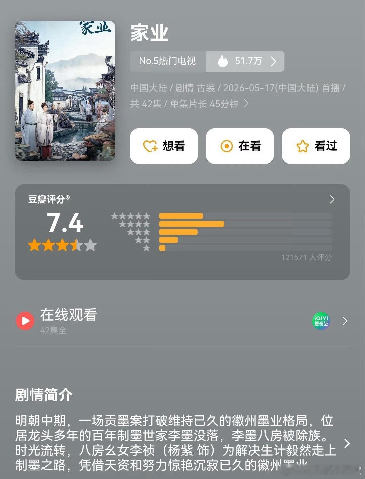 杨紫《家业》豆包开分7.4，高了还是低了？ 