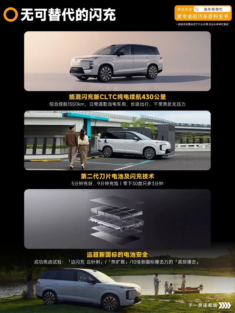 腾势N8L闪充版核心亮点总结
无可替代的闪充
续航与充电方面，插混版纯电续航可达