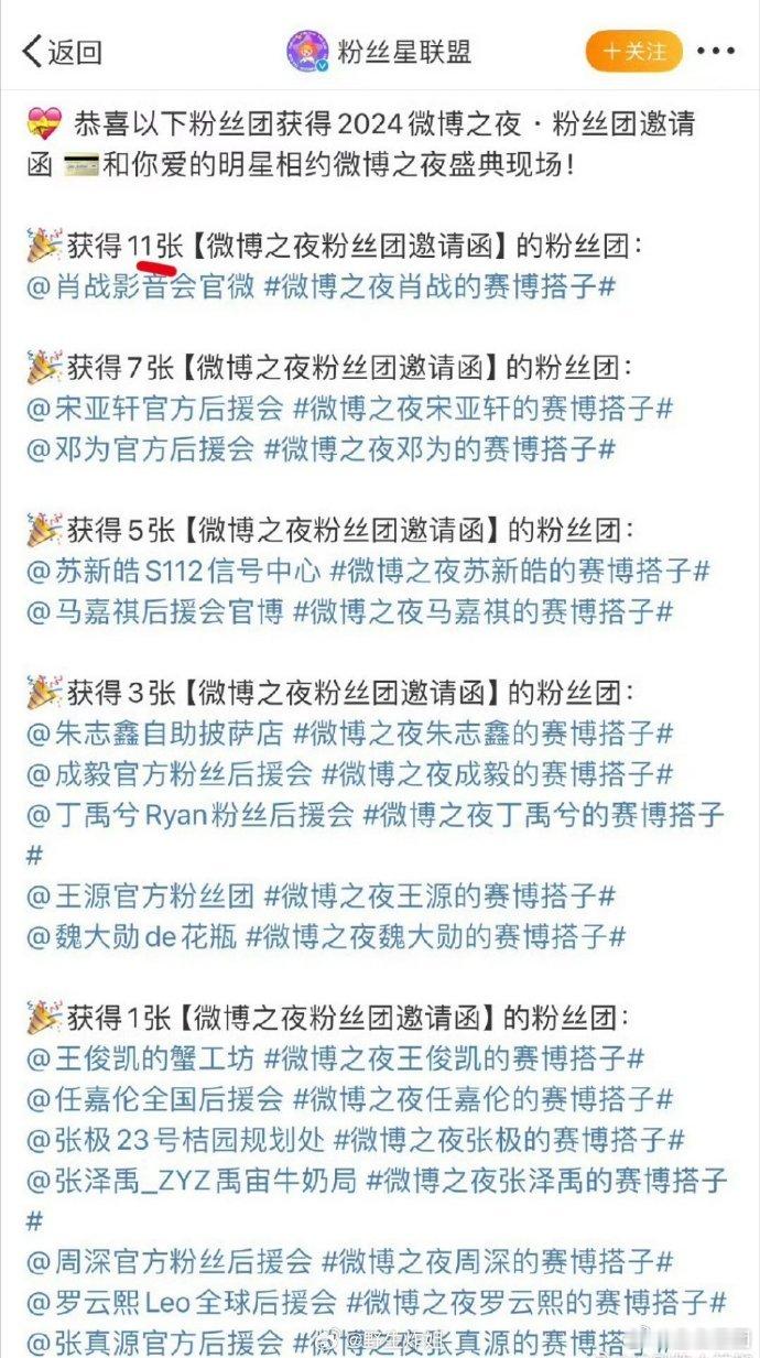 2024微博之夜里，肖战粉丝团喜提11张邀请函，这很厉害呀，马上要去现场给肖战加