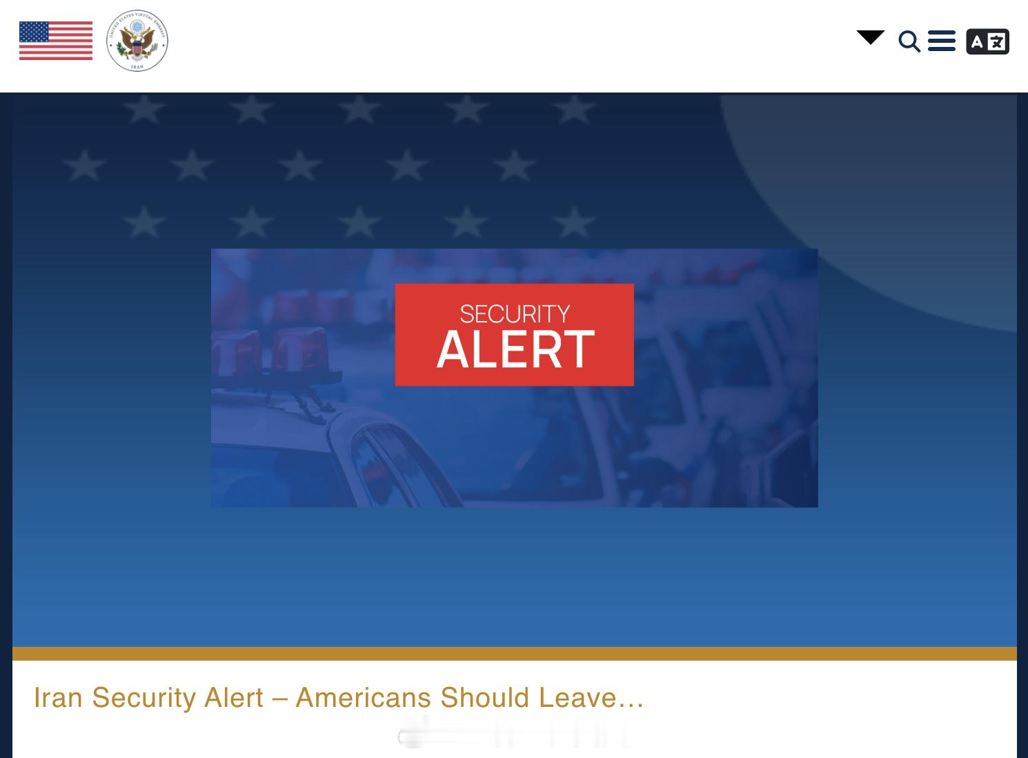 美国虚拟驻伊朗大使馆对还在伊朗的美国公民发出紧急通知：赶紧离开！（Leave I