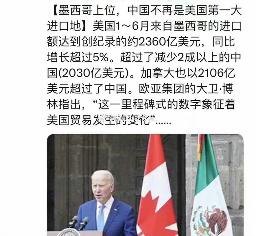 #文史资讯#美国贸易发生里程碑式的变化！第一墨西哥，第二加拿大，你成昨日黄花！ 