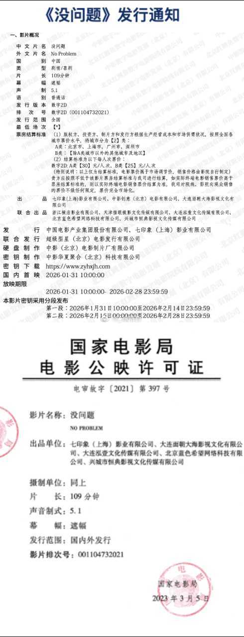 二手玫瑰乐队主唱“龙姨”梁龙的库存电影《没问题》终于定档了1月31日全国上映 片