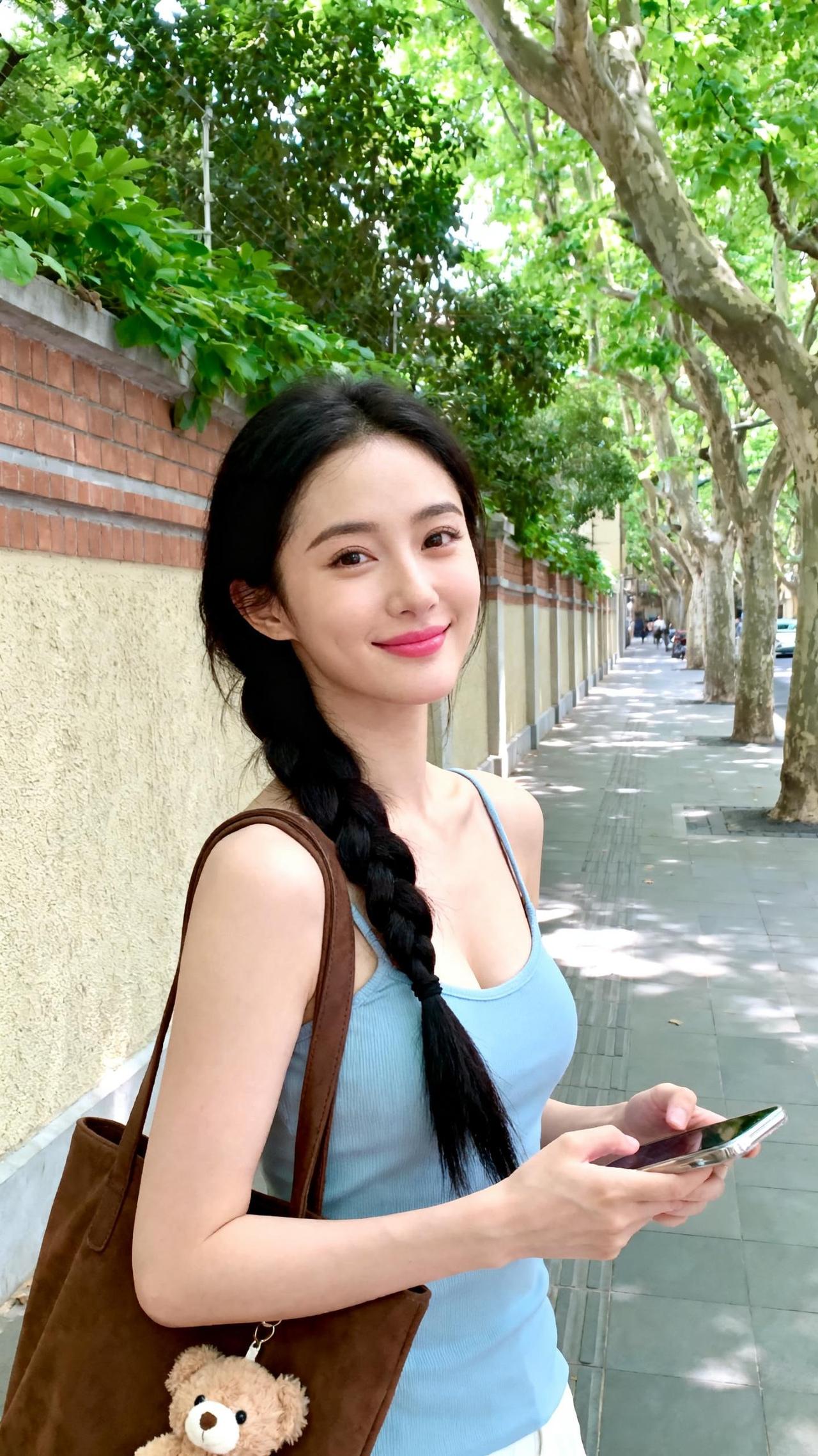 绿树荫中行，笑语逐风轻。