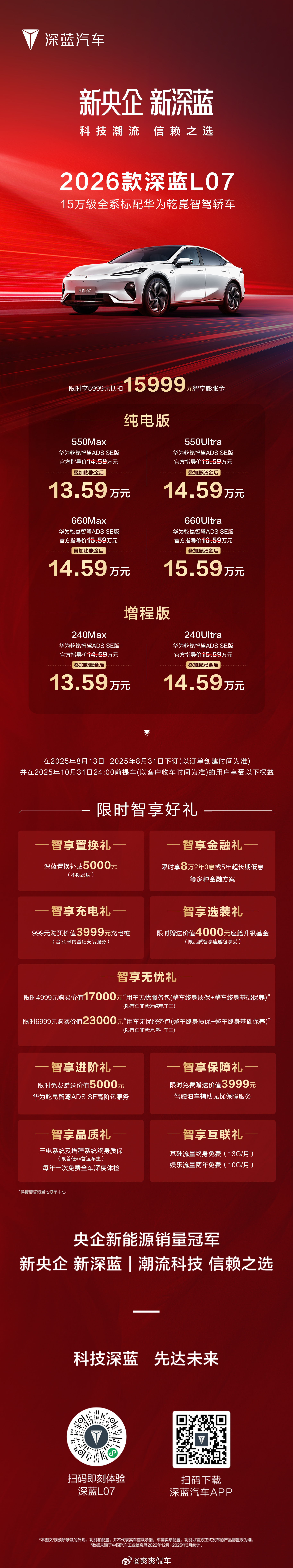 2026款深蓝L07于8月13日焕新上市，产品力全面升级，带来全新的智能科技与卓