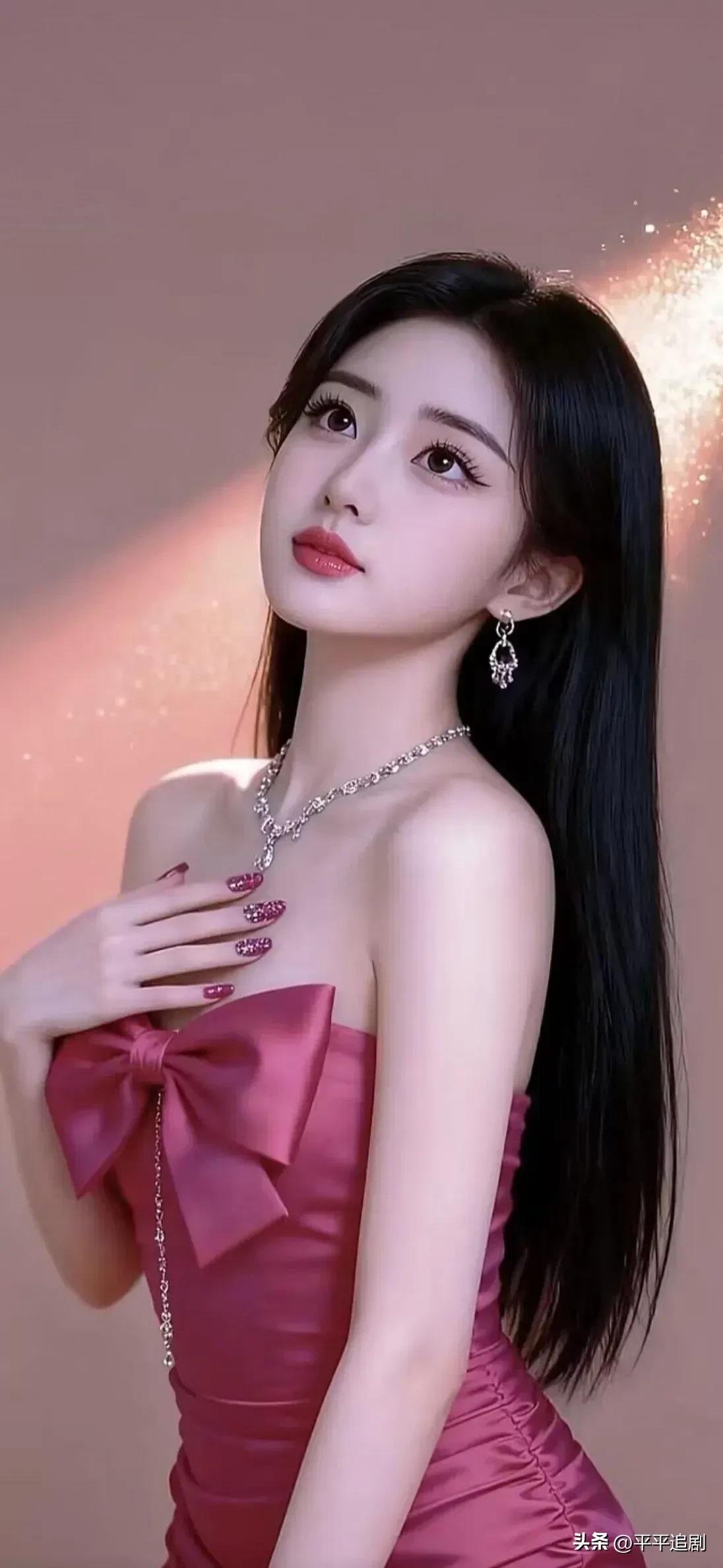 一束柔光落肩，玫红蝴蝶结，是甜而精致的仪式感✨
玫瑰花美人照 红玫淑女照