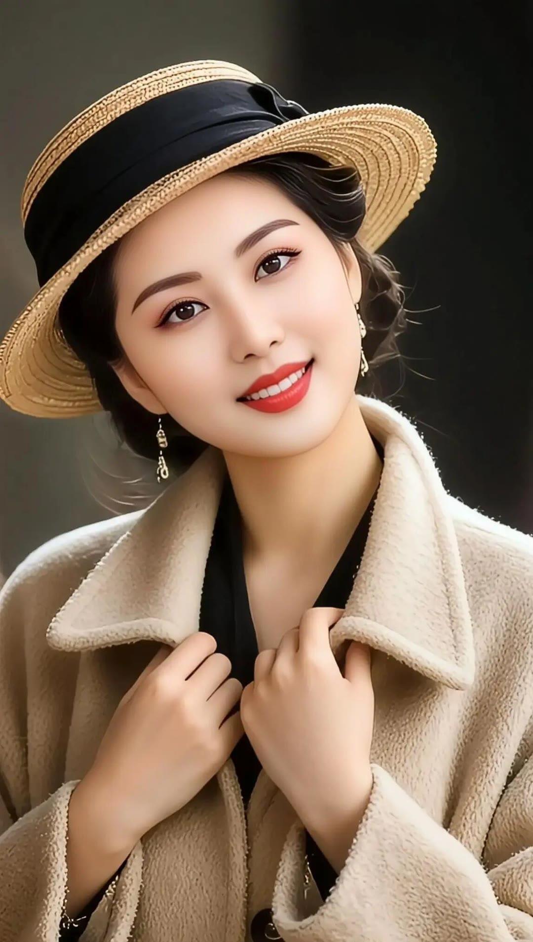 优雅复古风，草帽与毛绒大衣的完美搭配，尽显时尚魅力！👒🧥💄