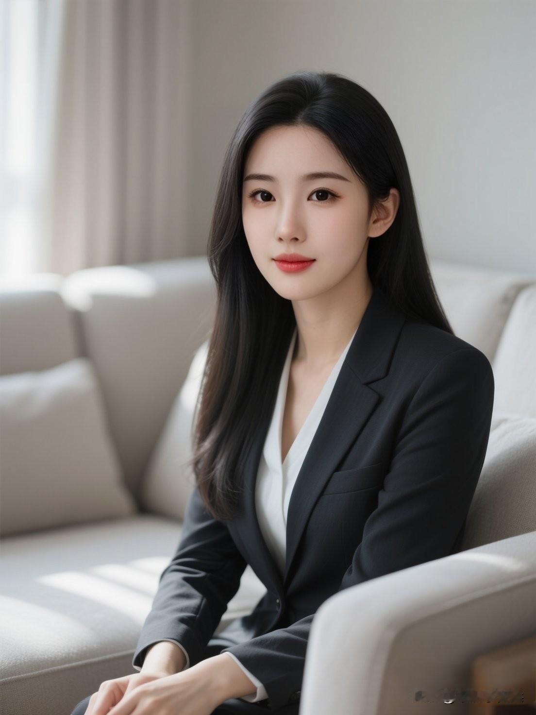 优雅职场女性，自信微笑，简约风穿搭