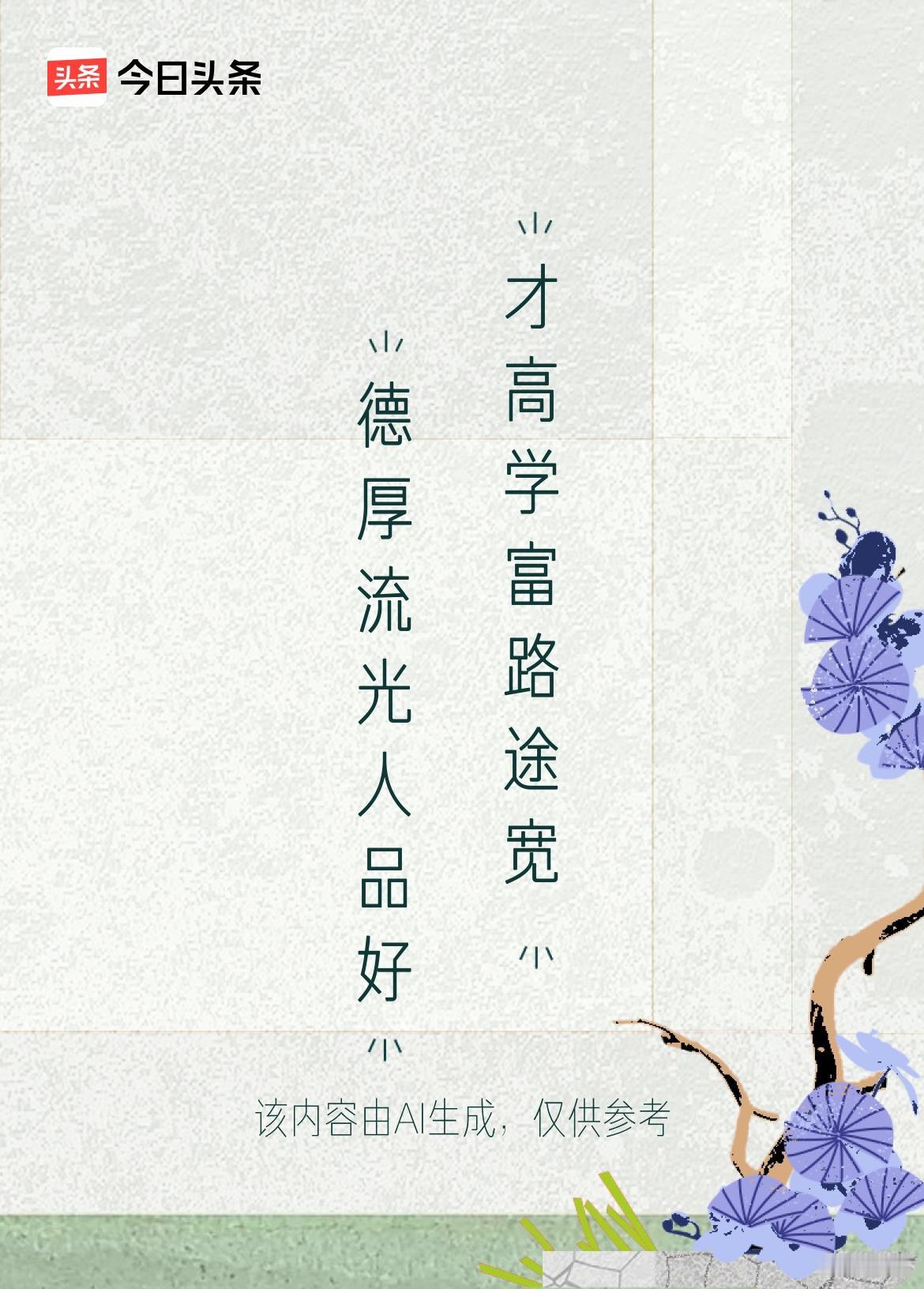 上联：德厚流光人品好，
下联：才高学富路途宽。
戳这里👉和我一起作诗词歌赋，赢