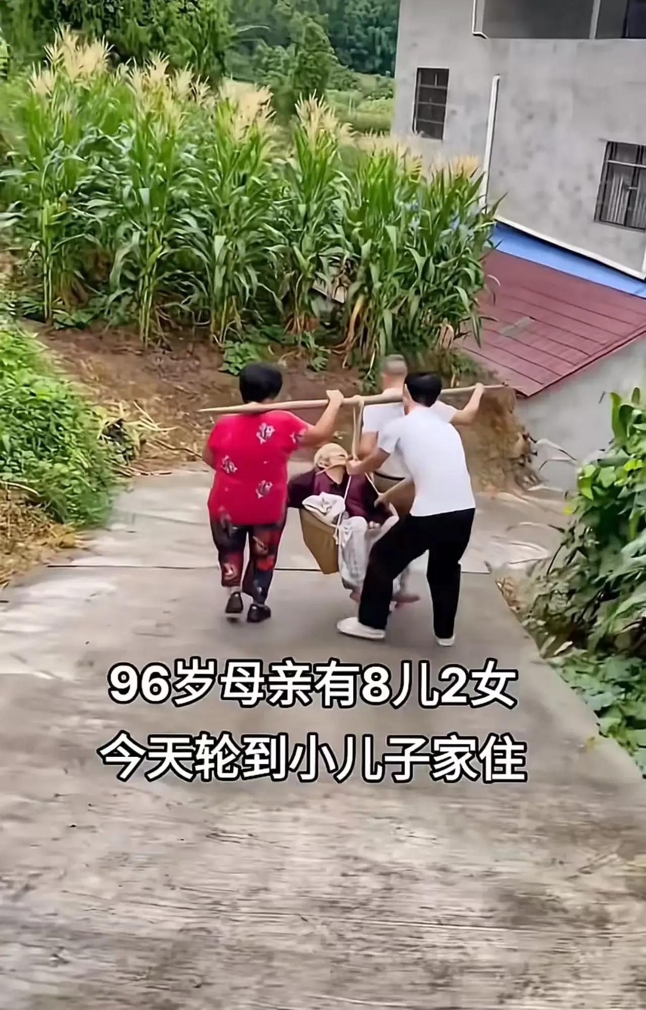 93岁老人有8儿2女，这次轮到小儿子接她回家——可小儿子和儿媳竟用扁担把老人装进