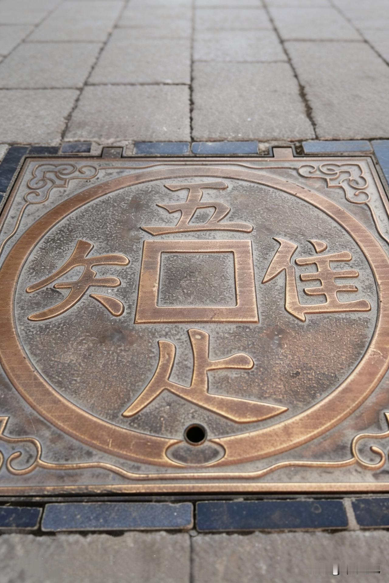 大家外出时可能都遇见过，地上嵌着一个铜钱图案的窨井盖，中间是“口”字，四边各拼了