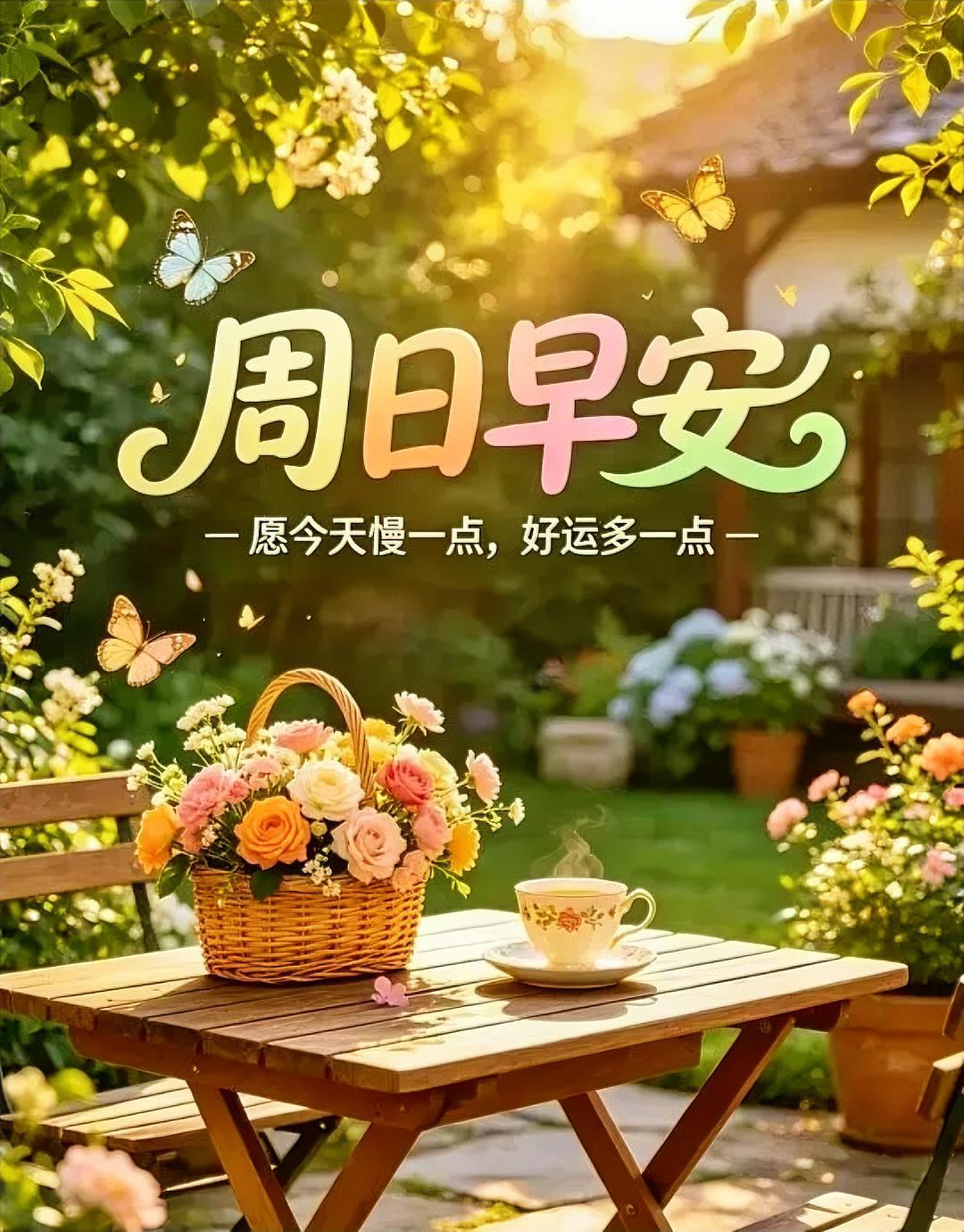 周日早安，阳光邂逅鲜花！愿今日时光慢淌，好运常伴，将日子过成诗～
分享清晨美句