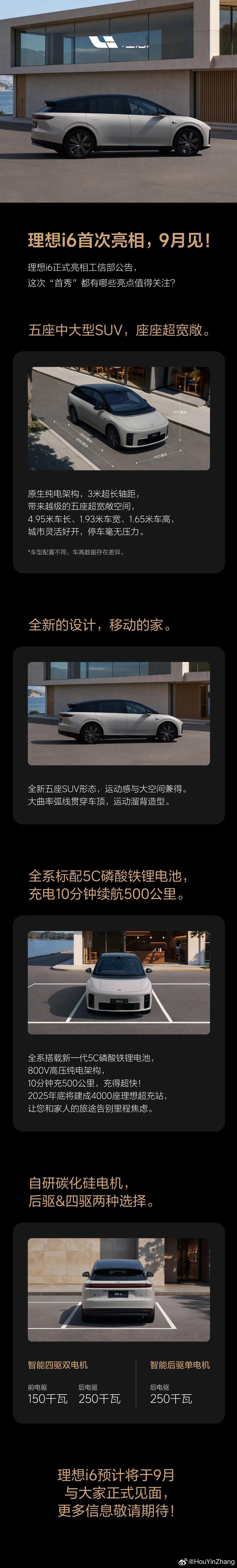 理想i6上工信部啦！我就问你们帅不帅.关键点：四驱/后驱自研碳化硅电机5C磷酸铁