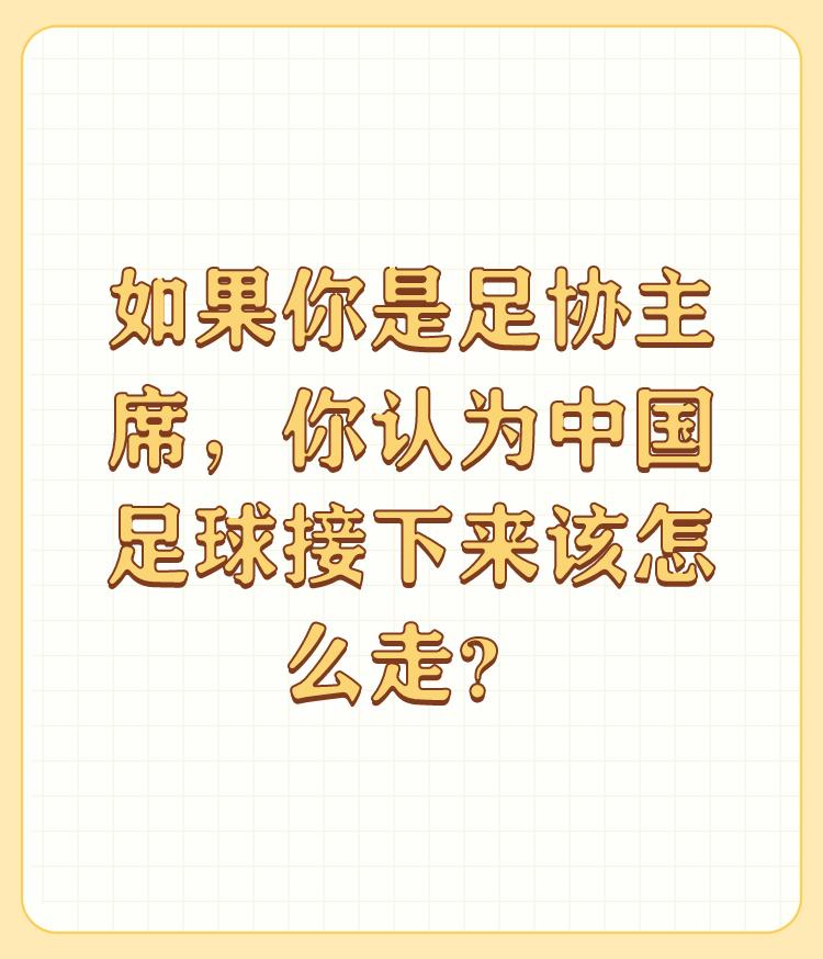 如果你是足协主席，你认为中国足球接下来该怎么走？

彻底改制，足协主席和班子任命