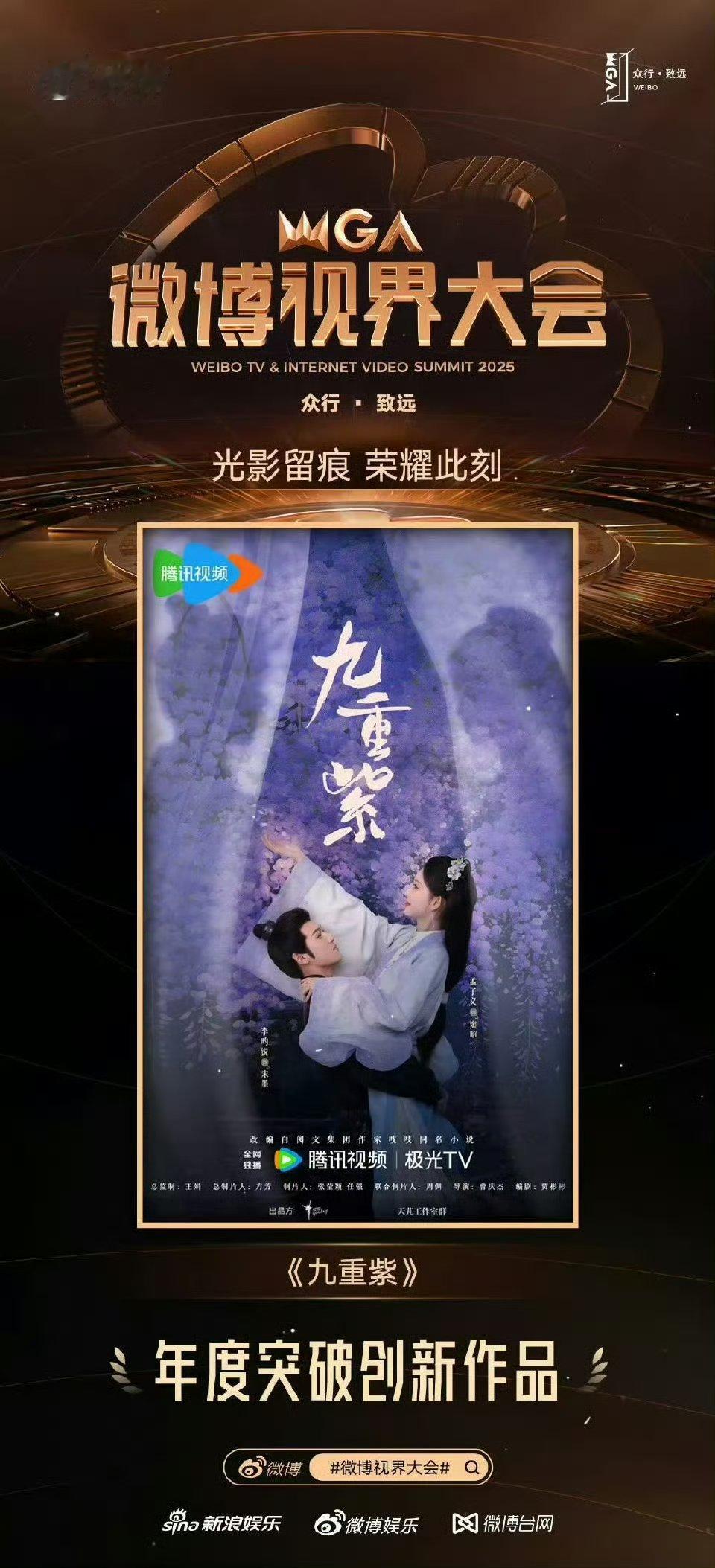 孟子义《九重紫》获年度突破创新作品奖，奖项➕1，这部剧获了挺多奖的2025微博视